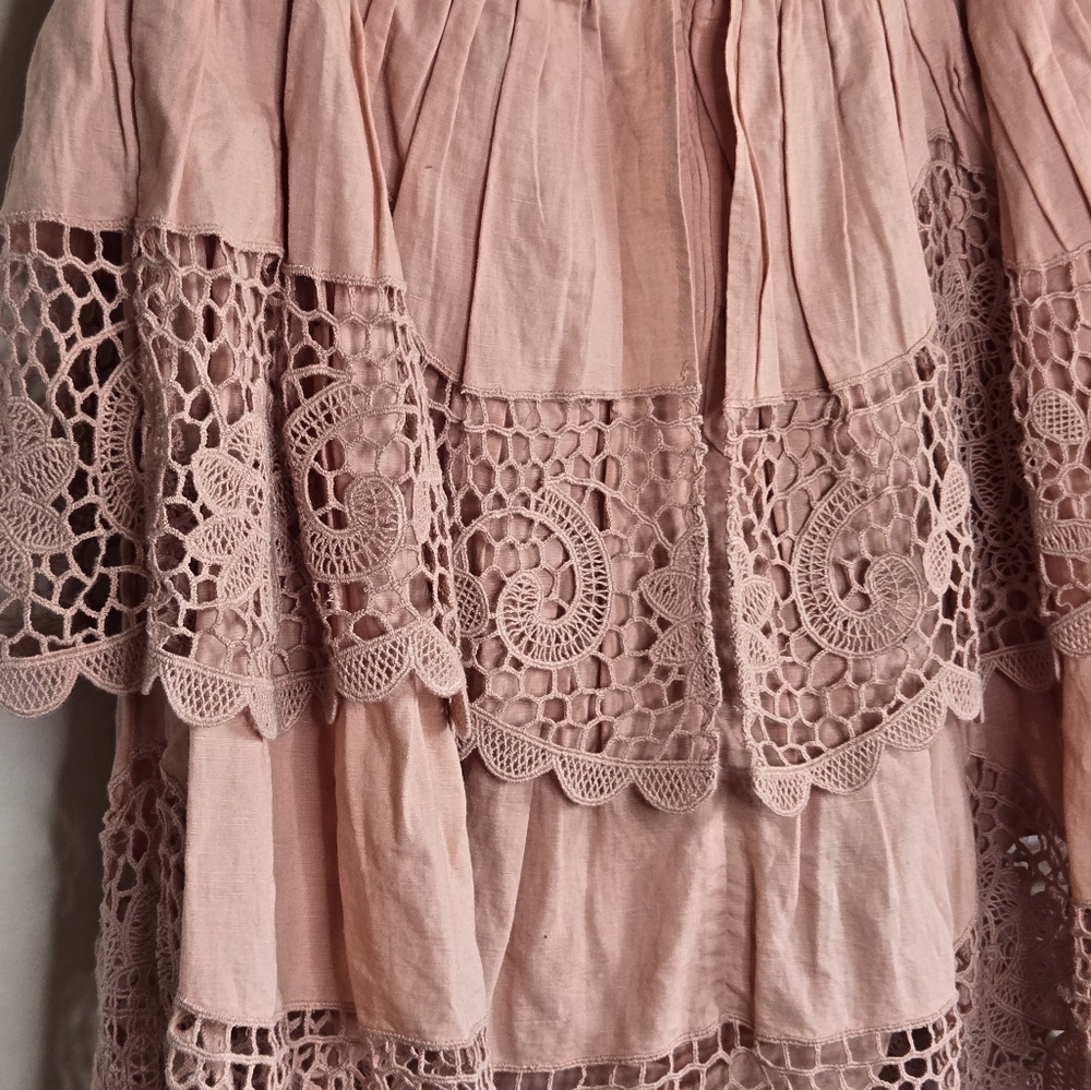 Ulla Johnson Savannah Halter Mini Dress Peach Lace Tiered Boho Romantic - Picture 7 of 12